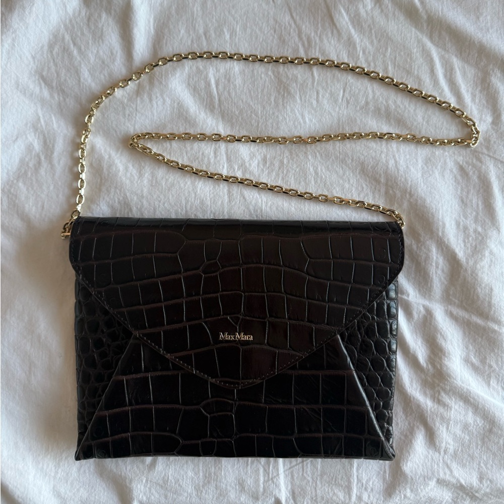 MaxMara Croc-Embossed Envelope Crossbody with Gold Chain